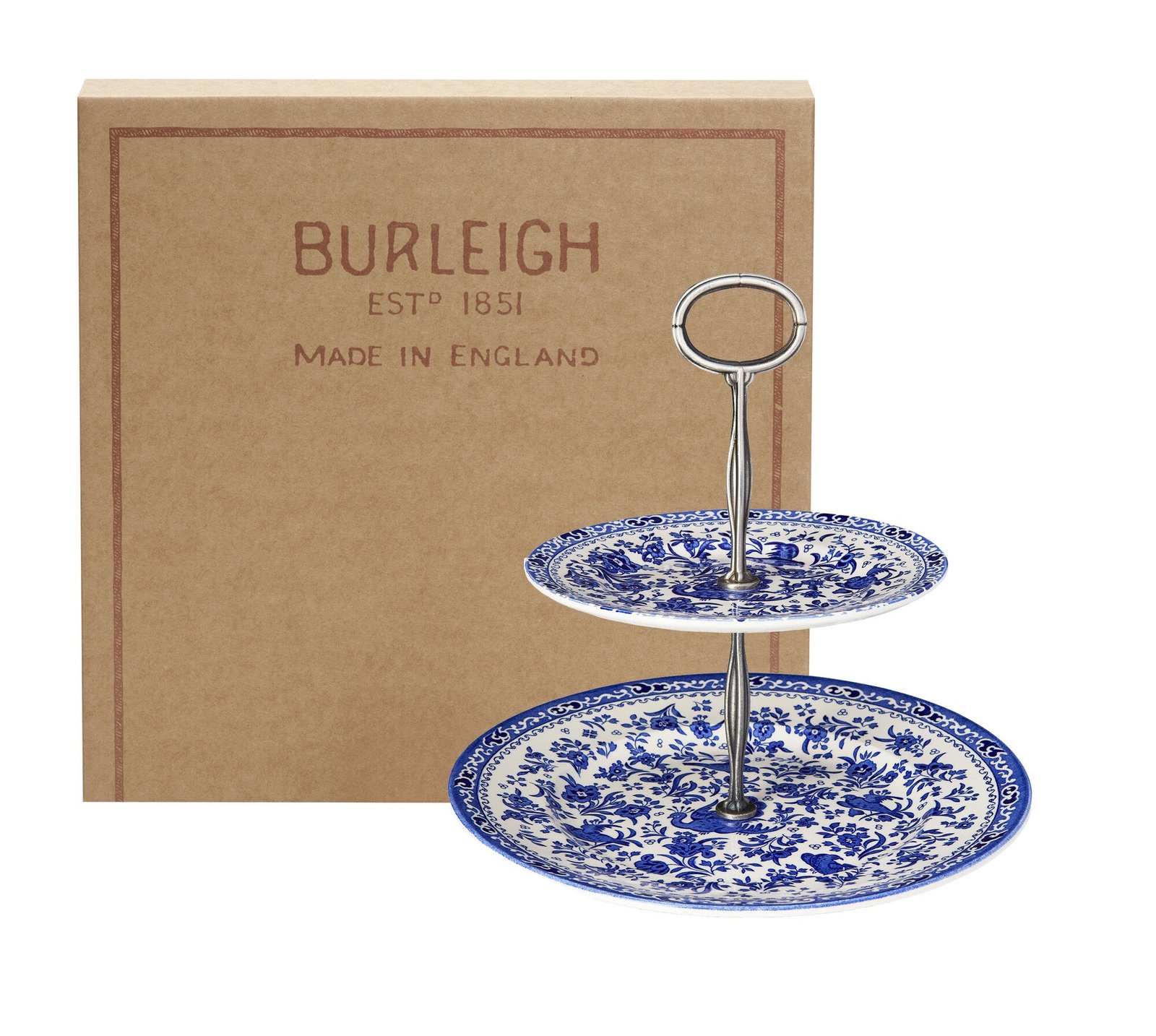 Blue Regal Peacock 2 Tier Cake Stand Gift Boxed