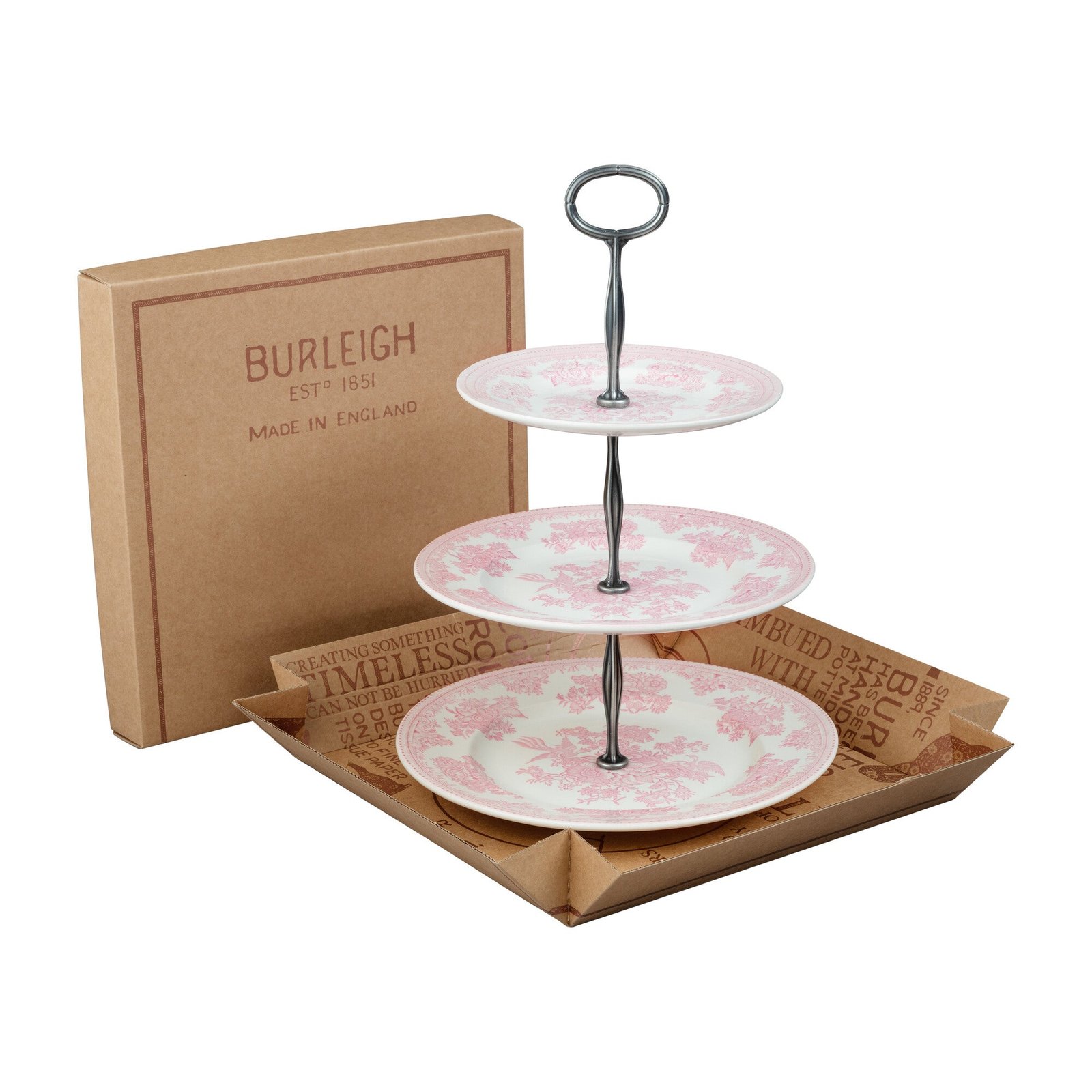 Pink Asiatic Pheasants 3 Tier Cake Stand Gift Boxed